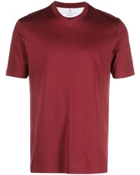 T-shirt con scollo a v rossa di Brunello Cucinelli