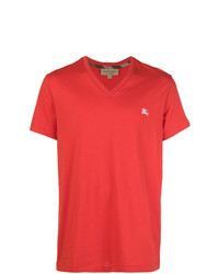 T-shirt con scollo a v rossa di Burberry