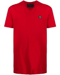 T-shirt con scollo a v rossa di Philipp Plein