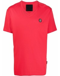 T-shirt con scollo a v rossa di Philipp Plein