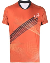 T-shirt con scollo a v stampata arancione di Ea7 Emporio Armani