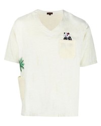 T-shirt con scollo a v stampata beige di Clot