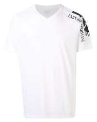 T-shirt con scollo a v stampata bianca e nera di Ea7 Emporio Armani