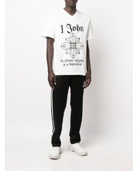 T-shirt con scollo a v stampata bianca e nera di John Richmond