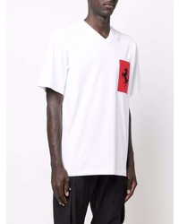 T-shirt con scollo a v stampata bianca e rossa di Ferrari