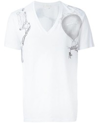 T-shirt con scollo a v stampata bianca di Alexander McQueen