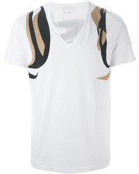 T-shirt con scollo a v stampata bianca di Alexander McQueen
