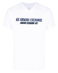 T-shirt con scollo a v stampata bianca di Armani Exchange