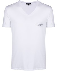 T-shirt con scollo a v stampata bianca di Balmain