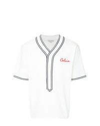 T-shirt con scollo a v stampata bianca di CK Calvin Klein