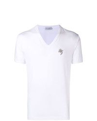 T-shirt con scollo a v stampata bianca di Dolce & Gabbana Underwear