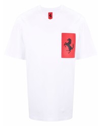 T-shirt con scollo a v stampata bianca di Ferrari