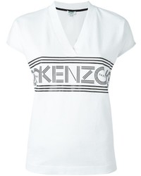 T-shirt con scollo a v stampata bianca di Kenzo