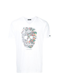 T-shirt con scollo a v stampata bianca di Loveless