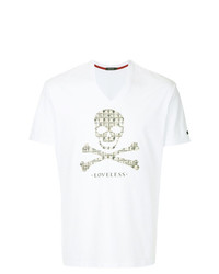 T-shirt con scollo a v stampata bianca di Loveless