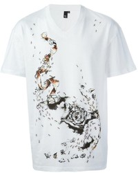 T-shirt con scollo a v stampata bianca di McQ by Alexander McQueen