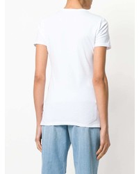 T-shirt con scollo a v stampata bianca di Versace Jeans