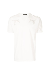 T-shirt con scollo a v stampata bianca di Roar