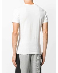 T-shirt con scollo a v stampata bianca di Plein Sport