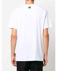 T-shirt con scollo a v stampata bianca di Philipp Plein