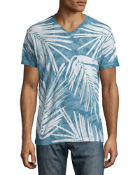 T-shirt con scollo a v stampata blu