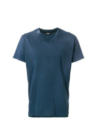 T-shirt con scollo a v stampata blu scuro di Diesel