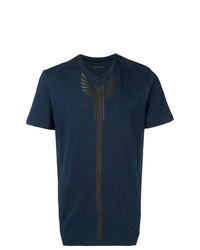 T-shirt con scollo a v stampata blu scuro di Frankie Morello