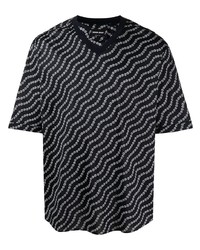 T-shirt con scollo a v stampata blu scuro di Giorgio Armani