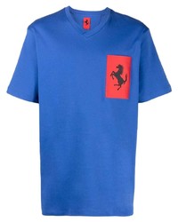 T-shirt con scollo a v stampata blu di Ferrari
