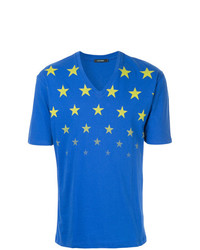 T-shirt con scollo a v stampata blu di GUILD PRIME