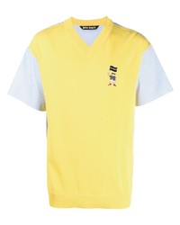 T-shirt con scollo a v stampata gialla di Palm Angels