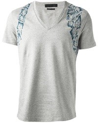 T-shirt con scollo a v stampata grigia di Alexander McQueen