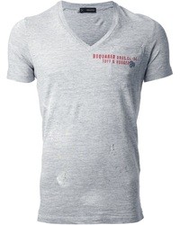 T-shirt con scollo a v stampata grigia di DSquared
