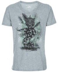 T-shirt con scollo a v stampata grigia di Paul & Joe