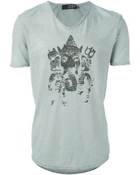 T-shirt con scollo a v stampata grigia di Tom Rebl