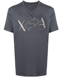 T-shirt con scollo a v stampata grigio scuro di Armani Exchange