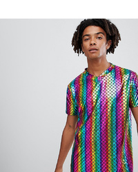 T-shirt con scollo a v stampata multicolore