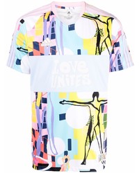 T-shirt con scollo a v stampata multicolore di adidas