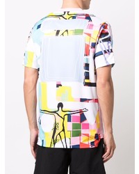 T-shirt con scollo a v stampata multicolore di adidas