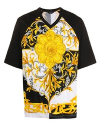 T-shirt con scollo a v stampata multicolore di Versace