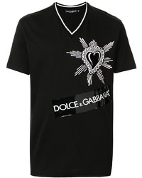 T-shirt con scollo a v stampata nera e bianca di Dolce & Gabbana