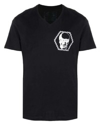 T-shirt con scollo a v stampata nera e bianca di Philipp Plein