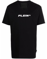 T-shirt con scollo a v stampata nera e bianca di Philipp Plein