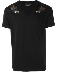 T-shirt con scollo a v stampata nera di Alexander McQueen