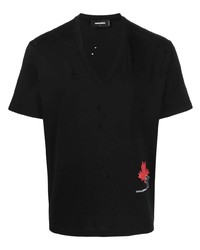T-shirt con scollo a v stampata nera di DSQUARED2
