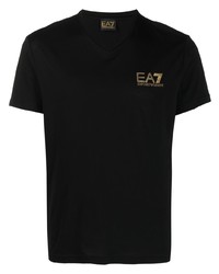 T-shirt con scollo a v stampata nera di Ea7 Emporio Armani