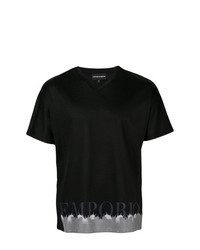 T-shirt con scollo a v stampata nera di Emporio Armani