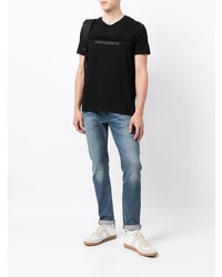 T-shirt con scollo a v stampata nera di Armani Exchange