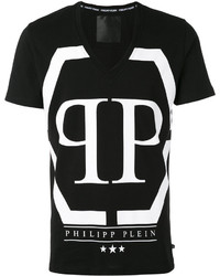 T-shirt con scollo a v stampata nera di Philipp Plein