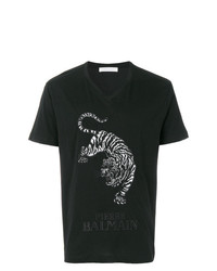 T-shirt con scollo a v stampata nera di Pierre Balmain